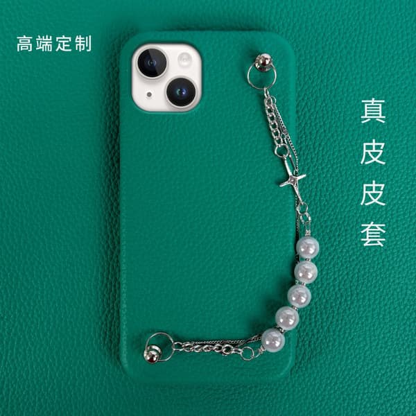 [KK]Case for iPhone16 Turquoise Leather Half Covered Chain Hanging Diagonally