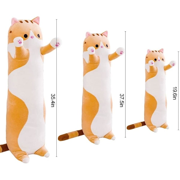 Plush Katte Pute Dukke Leke Myk Katte Stoffdyr Lang Pute Leke Kattunge Kroppspute Gave til Barn og Kjæreste (Brun, 70cm)