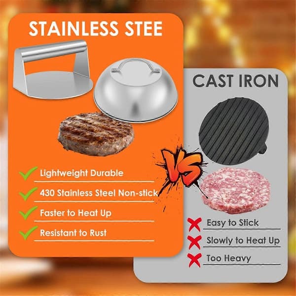 Smashed Burger Kit - Burgerpresse og metalspatel til flad top grillmadlavning, perfekt hamburger P