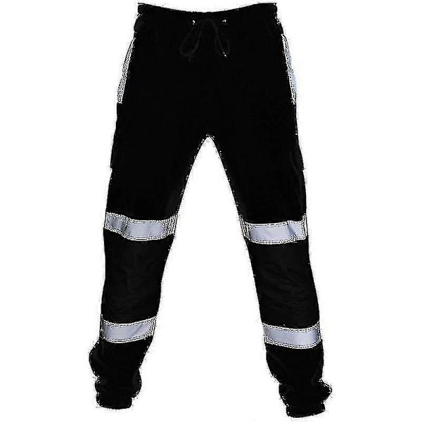 Arbetsbyxor för vuxna, säkerhet, varsel, hög synlighet, elastisk midja, mjukisbyxor - YH Black M