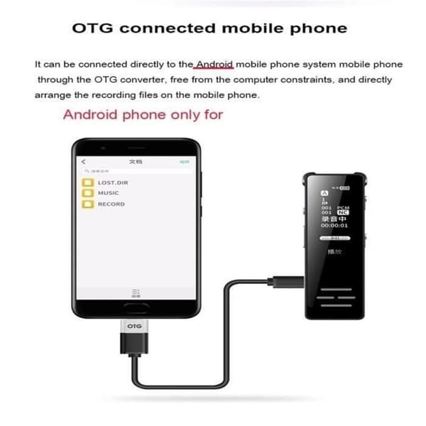 Diktafon - AvanC - Mini Digital Diktafon - 20 Timers Batterilevetid - Micro USB - Sort