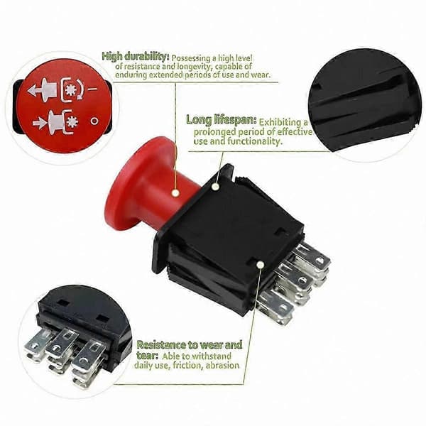Trykknapp PTO-bryter for sittegressklippere - Kompatibel med ulike gressklippermodeller Red&Black