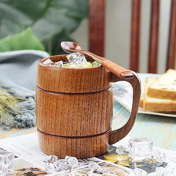500 ml håndlagde retro brune trekopper med håndtak for varme drikker