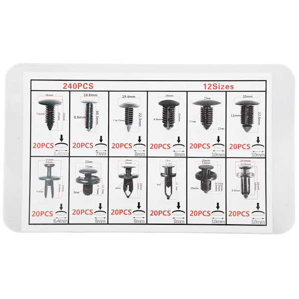 240 kpl Auton kiinnitysklipsit Muoviniitti Kiinnike Auton Push Kit 5 kpl Trim Panel Irrotustyökaluilla