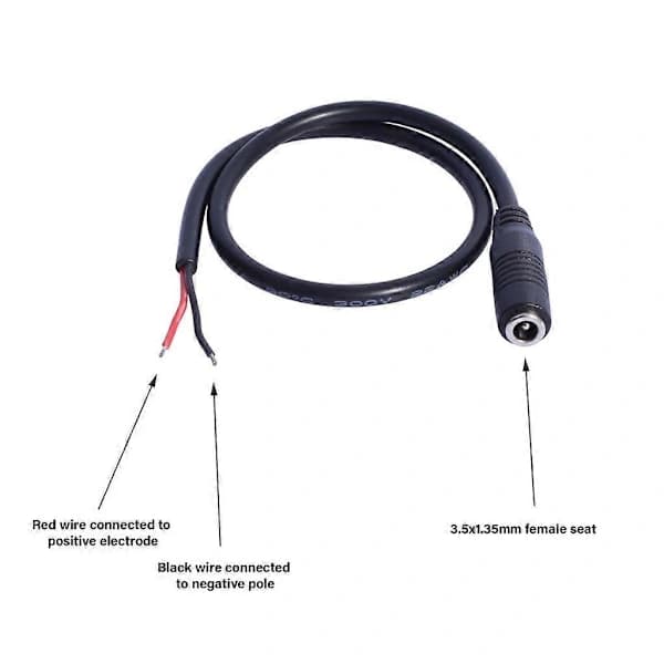 3,5 mm x 1,35 mm DC5V Virtaliitin Naarasliitin Pigtail 30 cm