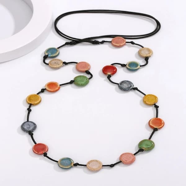 Långt halsband Keramisk pärla MULTICOLOR mångfärgad