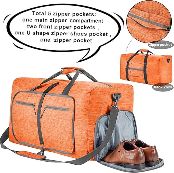 Sammenklappelig rejsetaske, 85L 600D polyester, vandafvisende med skorum, til rejser og sport, orange