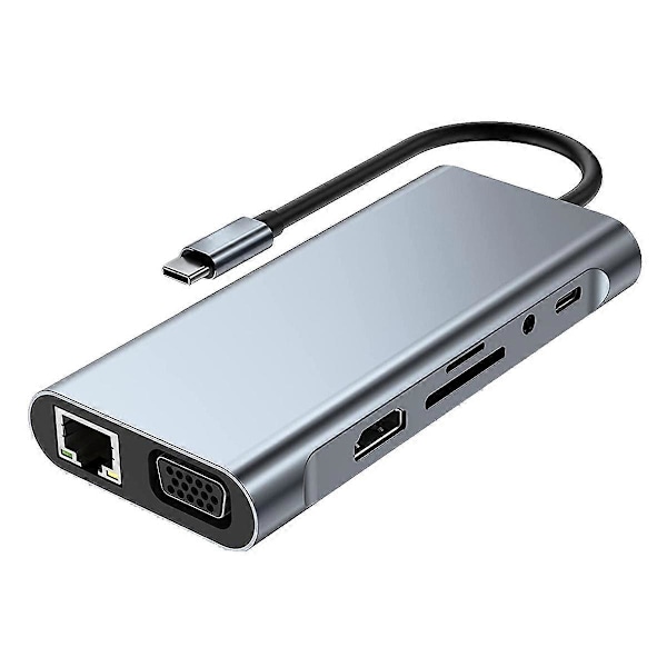 CASA 11 i 1 USB C HUB Dockningsstation med 4K -Kompatibel, VGA, USB 3.0-port, Typ C PD, RJ45 Ethernet, SD