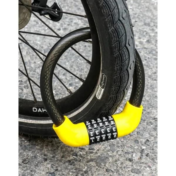 Cykellås Högsäkerhet Cykellåskabel 400mm/10mm Cykelkombinationslås med 5-siffriga Koder för Cykel, Moto, Dörr, Grindstaket (Gul)