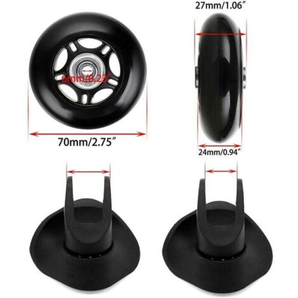 2 stk. kufferthjul Udskiftningshjul reparationslejer til bagagekuffert 70×24mm, Sort.ca