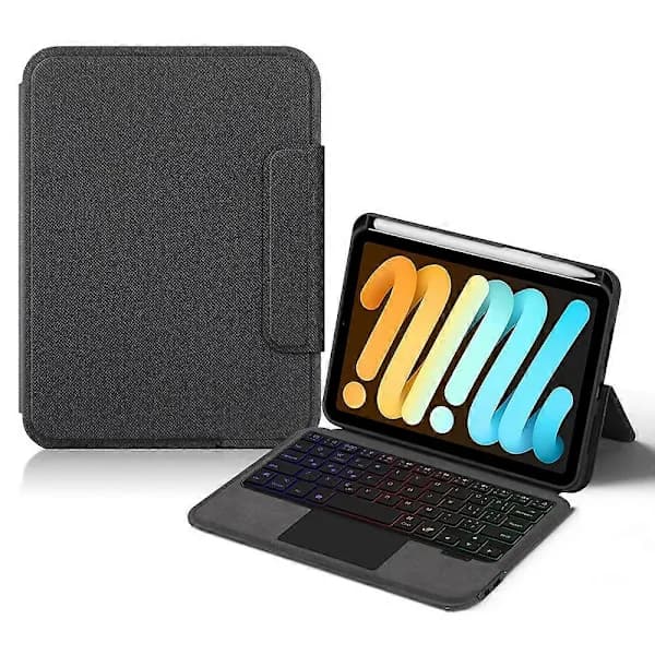 Læderetui + Bluetooth-tastatur med touchpad og baggrundsbelysning til iPad mini (2024)