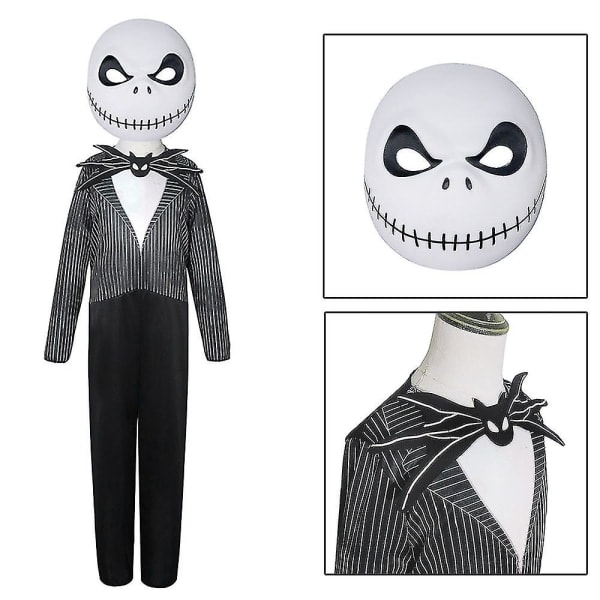 3-14 år Børn Halloween Nightmare Jack Skellington Cosplay Jumpsuit Med Maske V 11-14 år_ca 11-14 Years