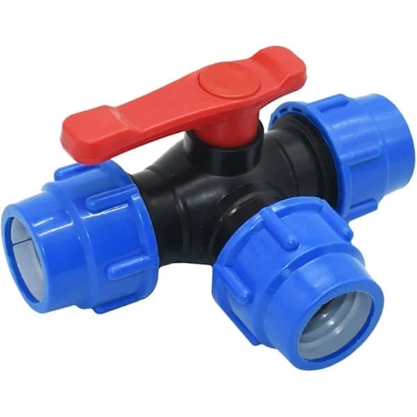 Snabbkoppling 3-vägs kulventil PVC-slangkoppling, 25 mm storlek