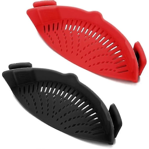 Snap Sil, 2-pack Handsfree Clip-on Värmebeständigt Durkslag Hällpip för Pasta Grönsaker Nudlar Kastrull Skål Panna Röd+Svart - (CA)