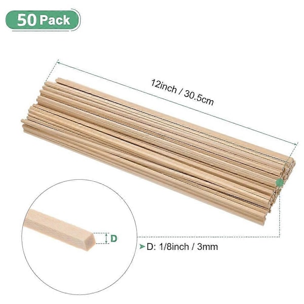 CASA Fyrkantiga Träpluggar, 1/8 X 12 Tum Obehandlade Fyrkantiga Träpluggar, Hårdträ Fyrkantiga Pluggar 50-pack