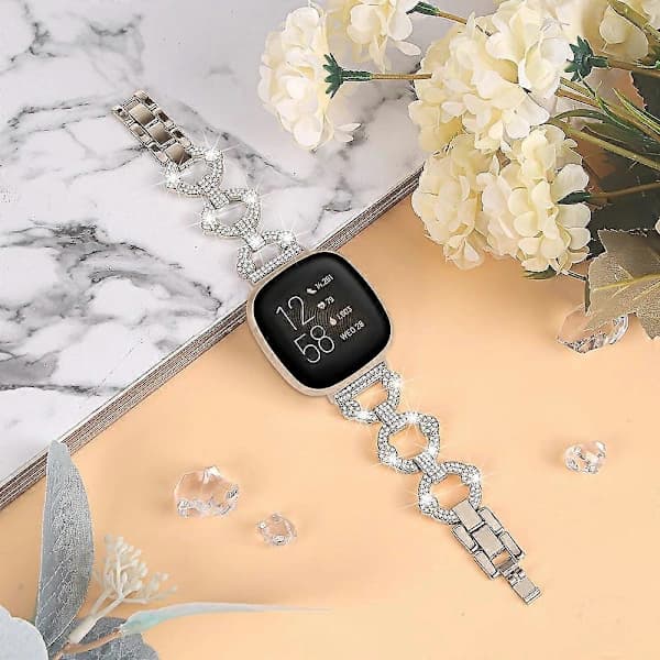 Til Fitbit Versa 4/Sense 2 Rhinestone Dekor Urrem Rustfrit Stål Armbånd Champagne