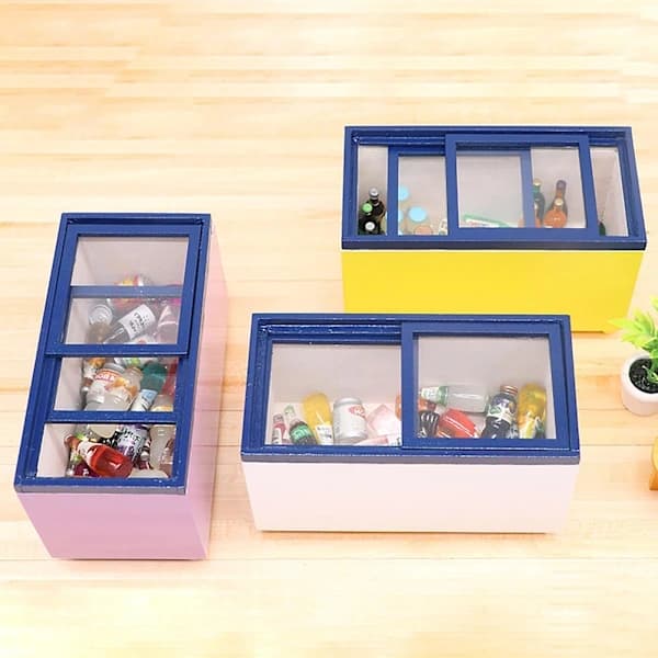1:12 Imitationskylskåp Realistisk Simulerad Söt Leksak för Rollek Dockhus Mini Kylskåp för Underhållning Gul