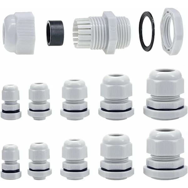 M10-M25 Kabelförskruvningar 10mm-25mm Stapelbara kabelförskruvningar med låsmutter och bricka (M10-M25 40st)