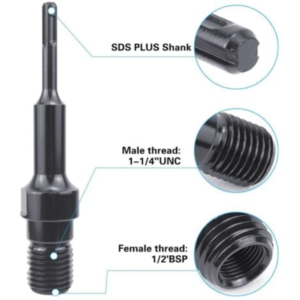 SDS Plus adapter til diamantborekrone 1 1/4\" UNC, Adapter til kerneboremaskine 190mm carotteuse.ca