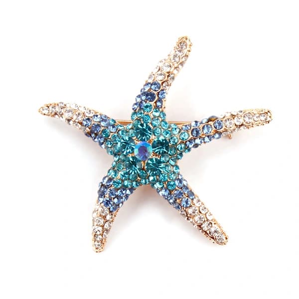 Modefarve Søstjerne Indlagt Rhinestone Legering Broche Pins Kvinder Piger Tilbehør