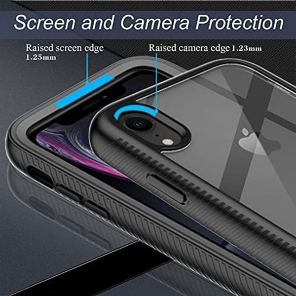 SQBB CellEver Kirkas suojakotelo iPhone XR:lle, vahva suojaus liukumattomalla TPU-puskurilla ja [2 karkaistua 9H lasista valmistettua näytönsuojaa] Sho Black
