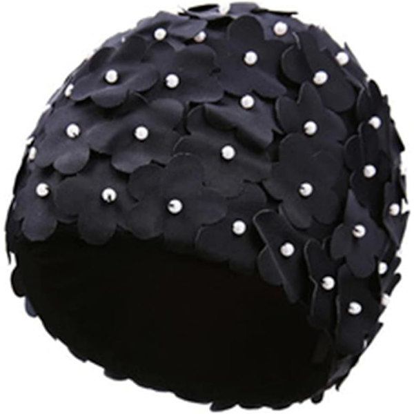 Blomstret badehætte kvinder blomst badehætte dame mode badehætte super stretch badehætte elastisk badehætte black