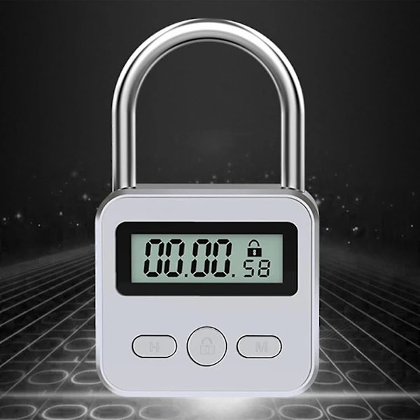 [CA] Metalliskt Timerlås LCD-Display Multifunktionell Elektronisk Timer 99 Timmar Max Timer USB Uppladdningsbart Timerhänglås Silver (FMY)