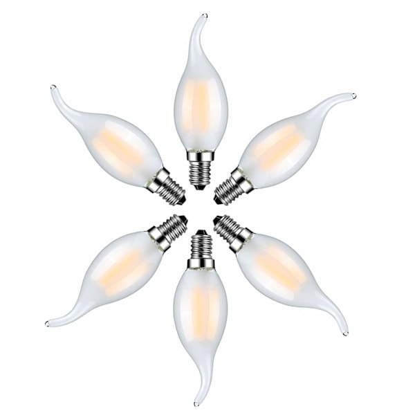 Set med 6 LED-flamlampor E14 4W Varmvit 2700K - Filamentljus för ljuskronor - Frostat glas