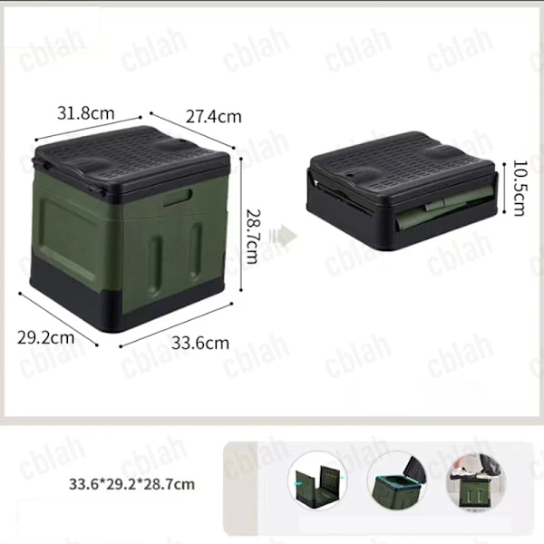 Bärbar hopfällbar toalett för camping, utomhuspotta för vuxna, lockdesign, sitttoalett för bil, picknick, organizer och förvaring_CA green