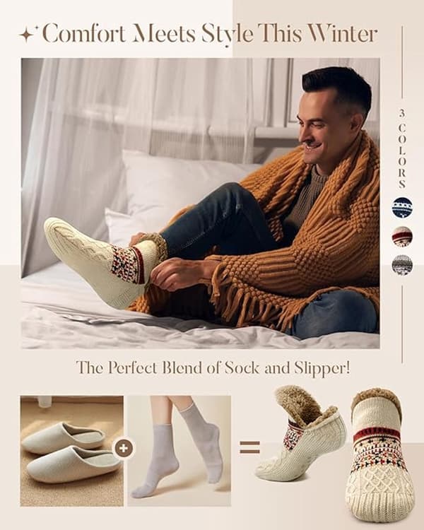 Varma halkfria toffelsockor med plyschfoder och elastisk ankelmudd för män och kvinnor inomhusbruk storlek 46 49 beige