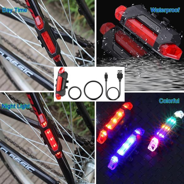 2-pakning USB oppladbare LED-baklykter for sykkel, vanntett, 4 moduser, sikkerhetsvarsellys for MTB, menn, kvinner og barn