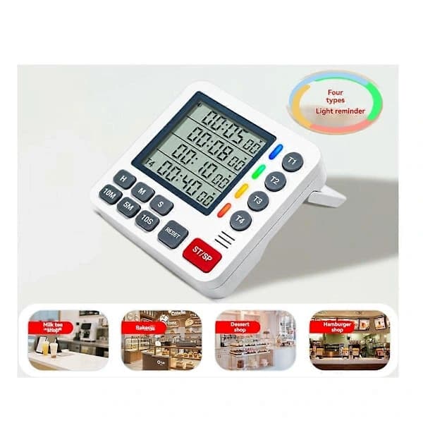 [CA] 4-kanals timer LCD-skjerm timer for matlaging Hvit