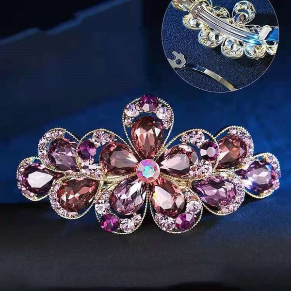 Blomma Hårspänne Kristall Strass Hårklämma Glänsande Stål Håraccessoar för Kvinnor Present 8 x 4 cm
