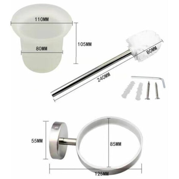 Rustfrit stål / glas Badeværelse Vægmonteret Toiletbørsteholder + børste Toiletsæt Toiletbørste 1 stk.ca.