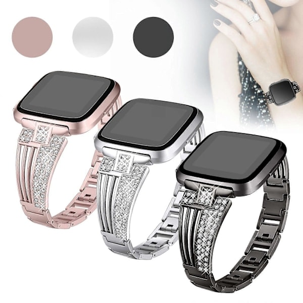 Kompatibel med Fitbit Versa, Fitbit Versa Lite Erstatningsarmbånd, Rustfritt stål med Rhinestones[D]