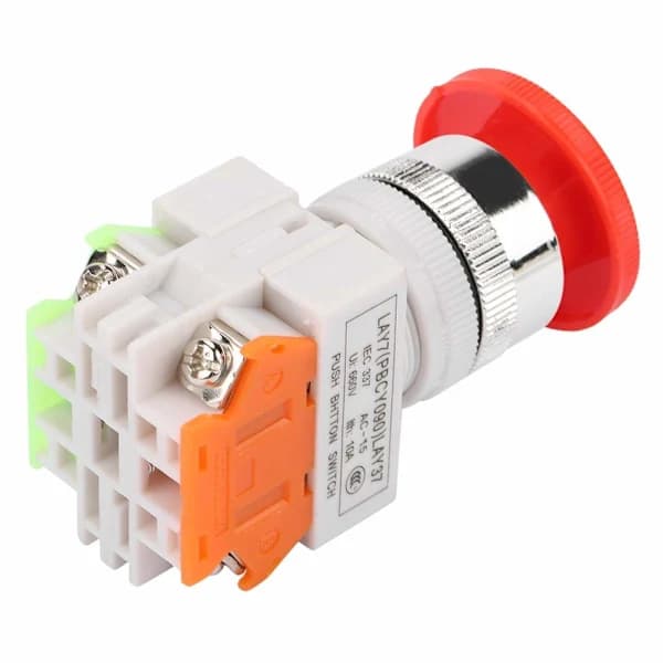 5A 220V 22mm Nødknapp med Rød Sopphatt NO/NC