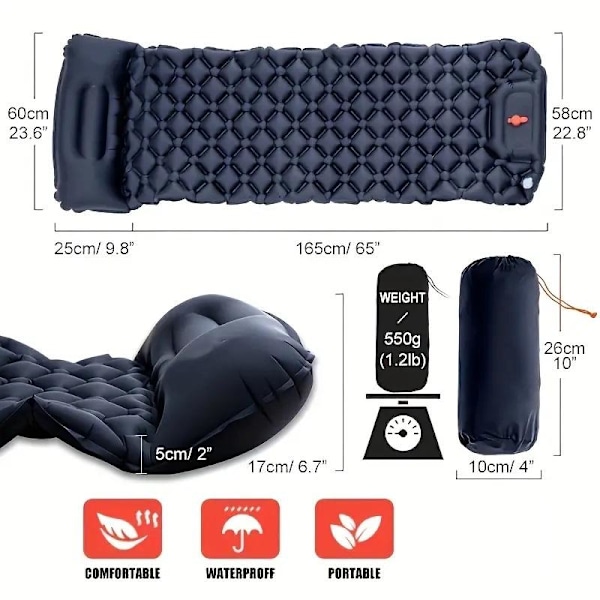 Luftmadras Ultralet oppustelig luftmadras til camping indbygget pumpe Sort Black Black SVART