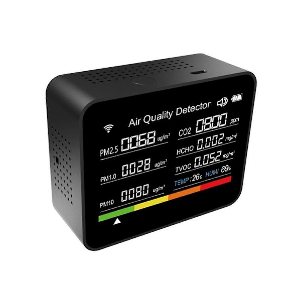 CASA 13 i 1 Tuya WIFI Luftkvalitetsmåler CO2/TVOC/HCHO/PM2.5/PM1.0/PM10/Temperatur/Fugtighed/Tid/Dato