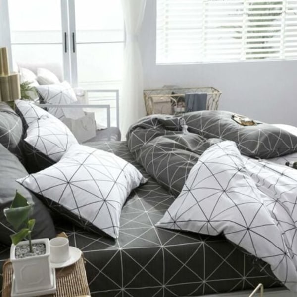 Påslakanset Vuxen Påslakan Dragkedja Geometriskt Vit Grå Svart (Vit, 220x240CM) -DPZO.ca