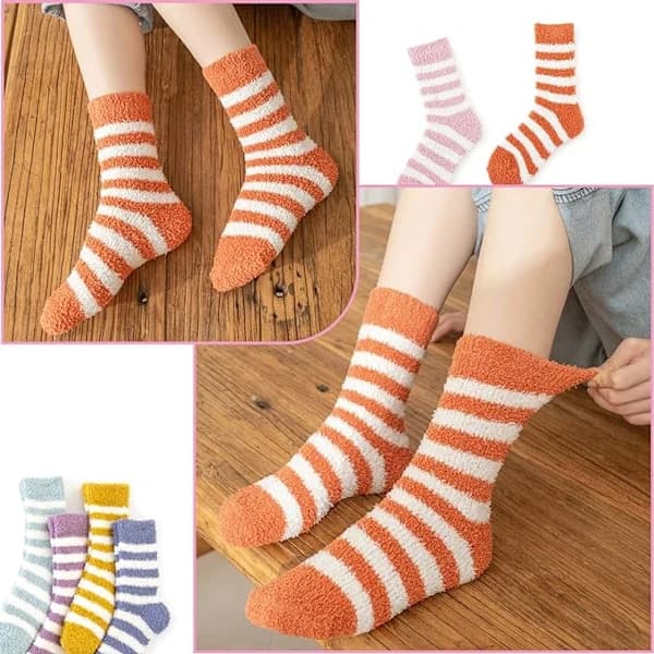 6 par varme, bløde sokker til kvinder, sengesokker til kvinder, bløde mikrofiber tykke, bløde sokker til kvinder størrelse 4-7 til vinteren