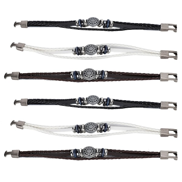 6 stk armbånd håndvevd splittet lær flettet PU herre dame retro armbånd 23 cm