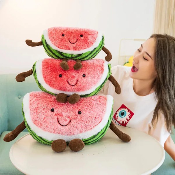 Gelekatt Tegneserie Vannmelon Kirsebær Leke Simulering Uttrykk Frukt Dukke Seng Jente Feriegave 240904.Ca
