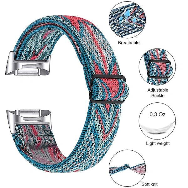 [CA] Elastisk nylonrem med justerbart spænde flettet urrem til Fitbit Charge 6/5 - 14# [DM] Multicolor Style L Fitbit Charge 6