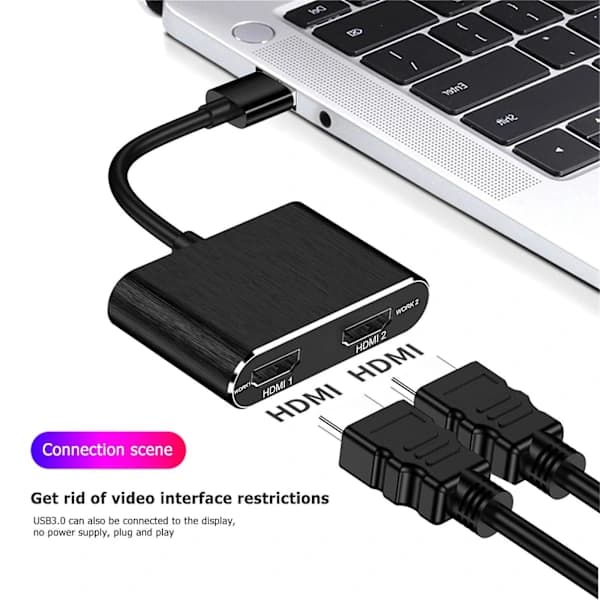 USB 3.0 - Dual HDMI -sovitin Ulkoinen video Tukee Windowsia