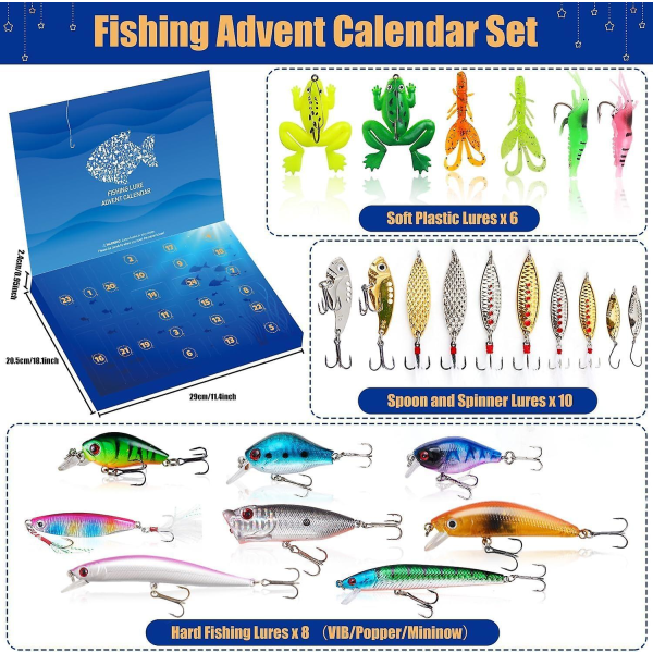 Jul fiskeset kassett, fiske adventskalender 2023, jul fiskeset blind box, fiskedrag set, ängel adventskalender 2023 fiske D Set-24B_ca