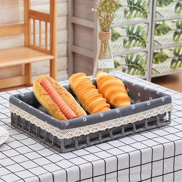 CASA Förvaringskorgar i Rattan Vävda Korgar Frukt Bröd Snacks Förvaringsbricka Picknickkorg, Khaki