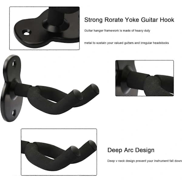 2-pack Gitarrhållare Väggfäste Gitarrhängare, Gitarr Väggfäste Display Fäste Krokar för Elgitarr, Klassisk Akustisk Gitarr, Bas Svart