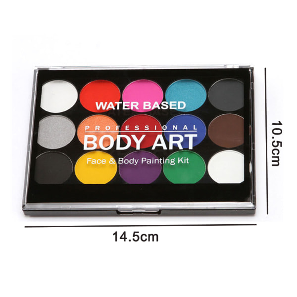 Kropsmaling til børn, 15 farver makeup palette 2 pensler + 4 skabeloner Børne ansigtsmaling sæt til børnefester og karnevalsmaling (ca.)