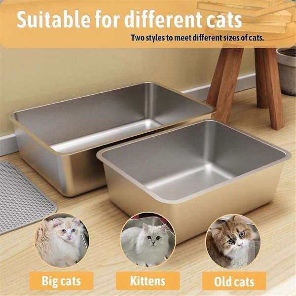 CASA Kattlåda i rostfritt stål, 44,5 x 34,3 x 15,2 cm, luktsäker kattlåda, non-stick, lätt att rengöra