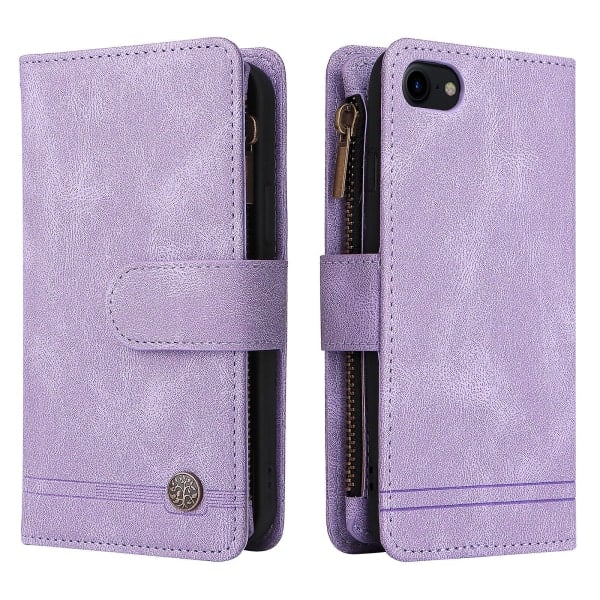 Etui for iPhone SE 2020/2022 Lær Flip Folio Etui med Kortholder Pengesekk Magnetiske Knapper Etui Støtte Støtsikker Lilla A